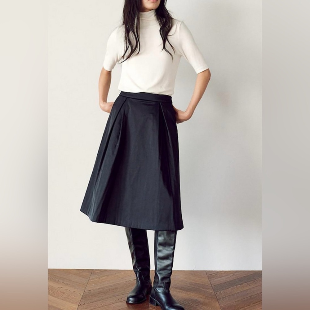 Kuho Plus Korean Brand Padded Flare A Line Volume Pleated Minimalist Midi Skirt